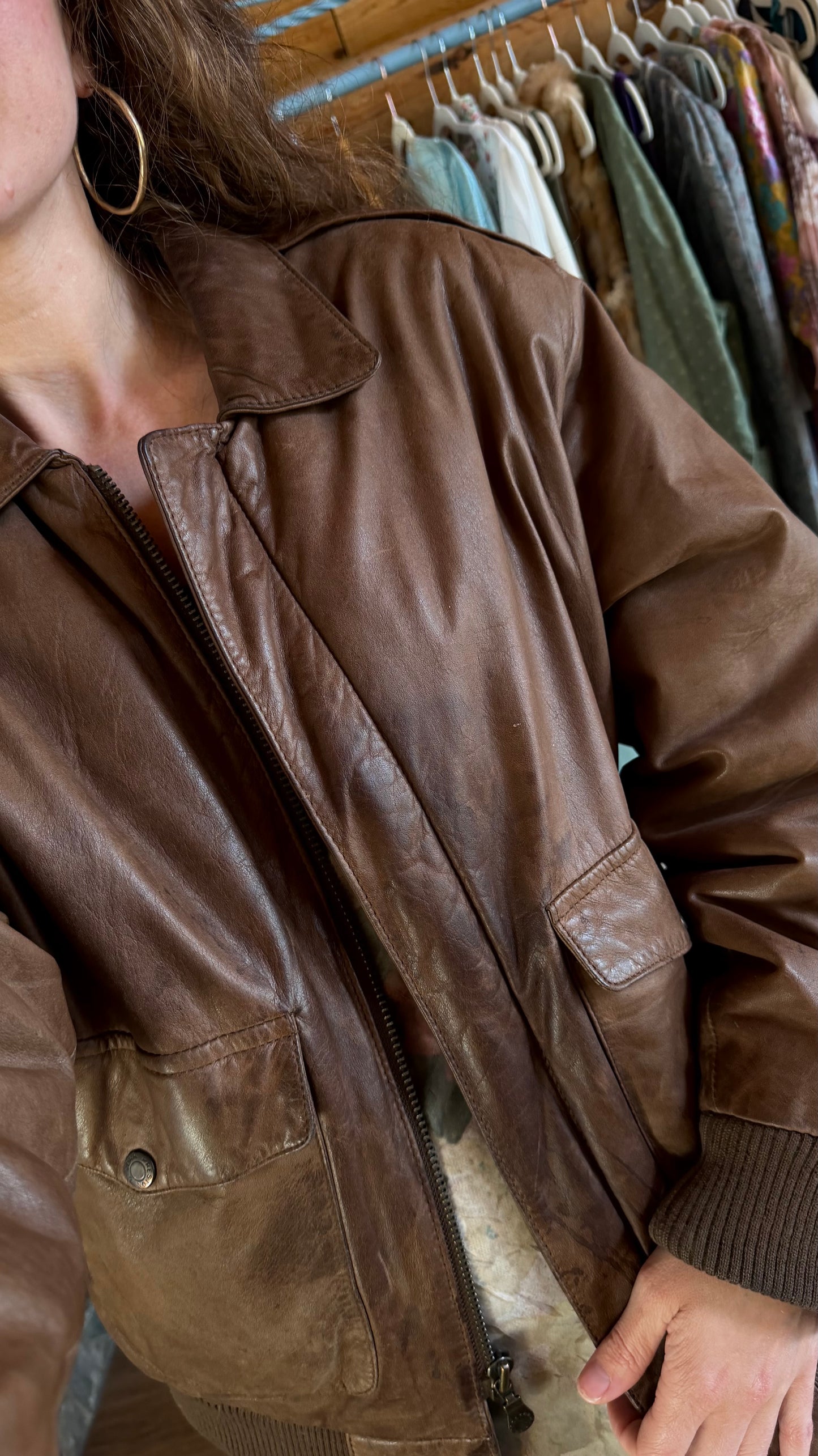 Buttery Chocolate Leather Bomber Jacket