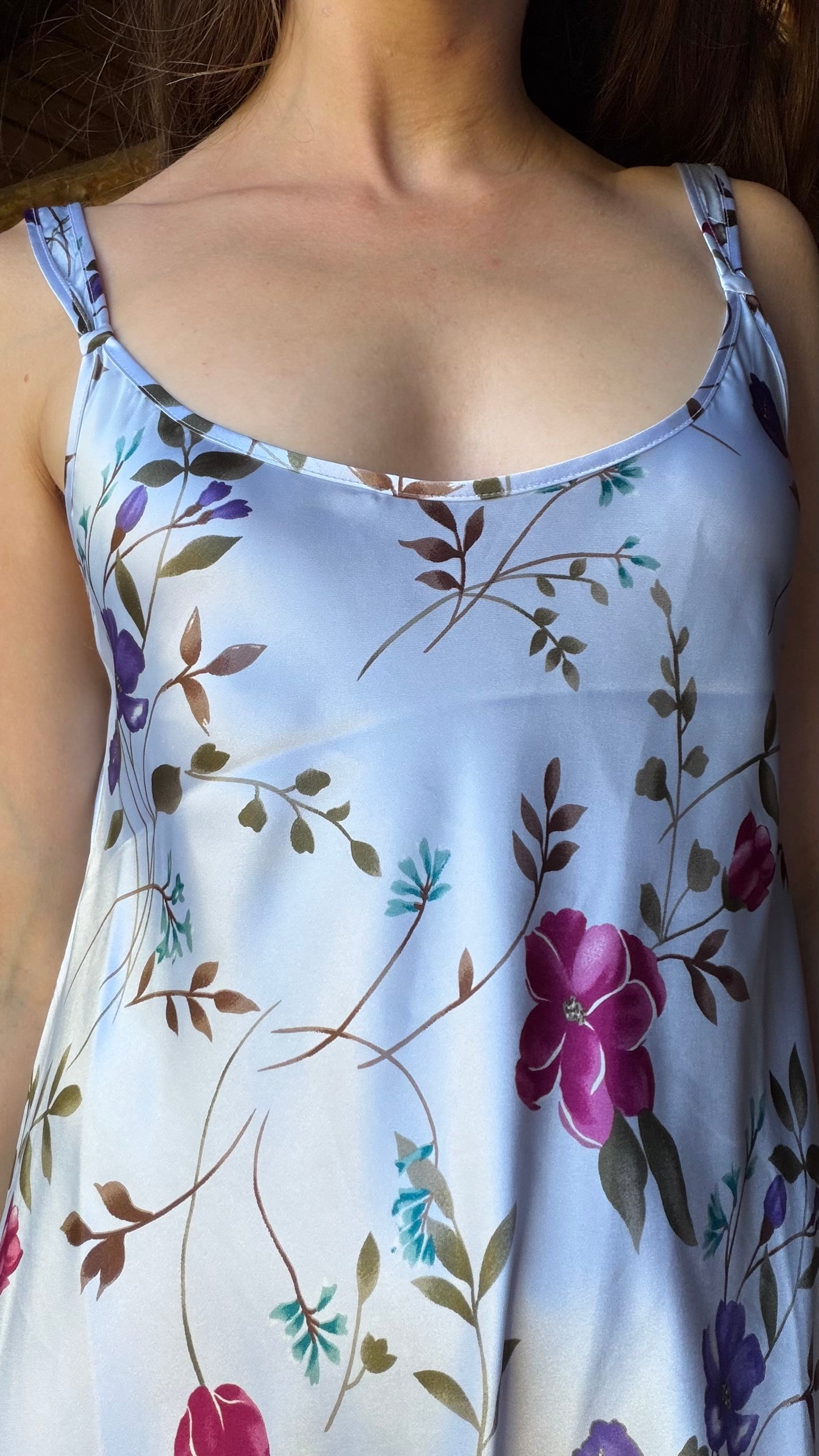 Oscar de la Renta Lavender Floral Satin Peignoir Set
