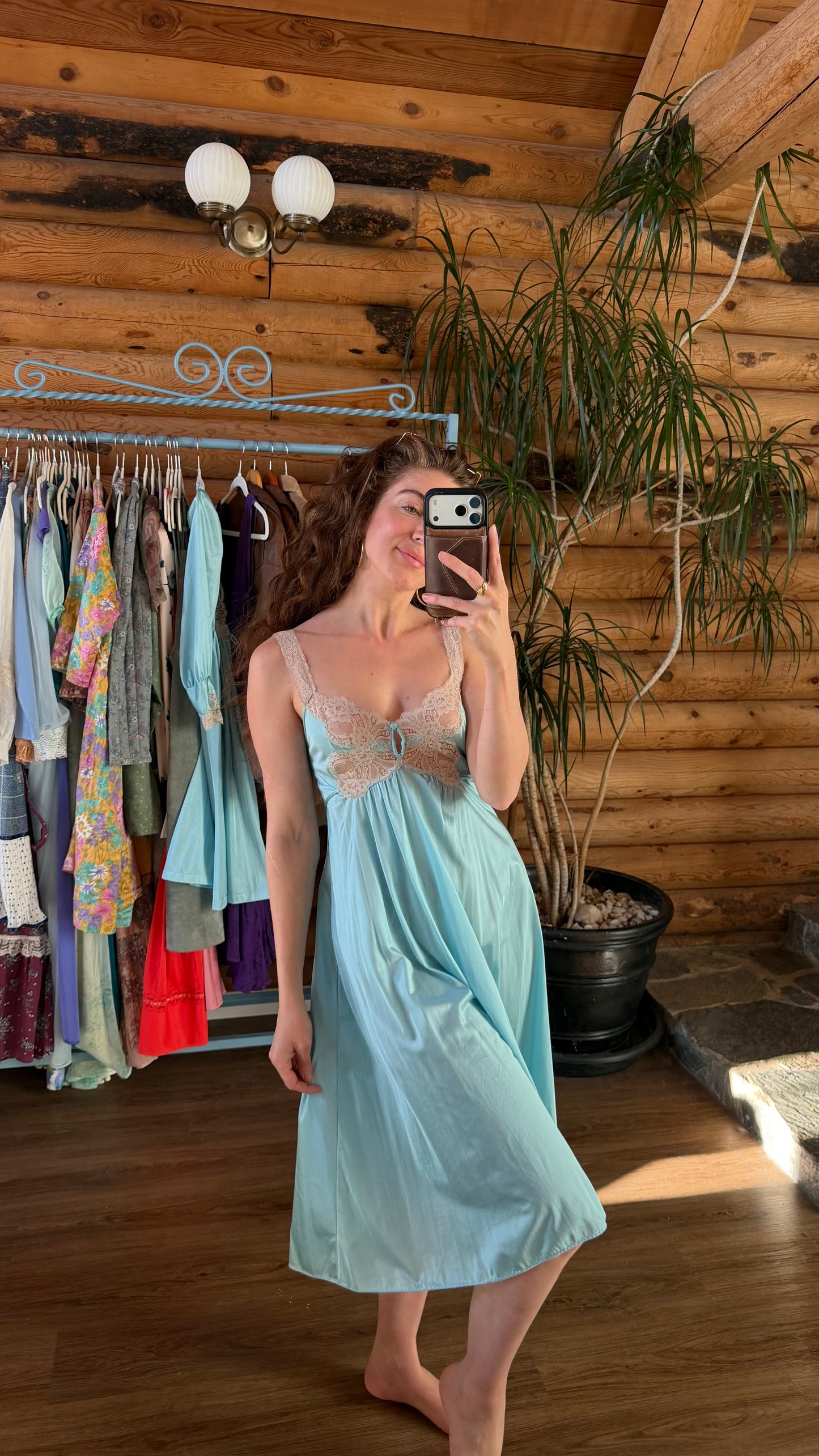 Aqua Blue Lace Robe And Slip Set
