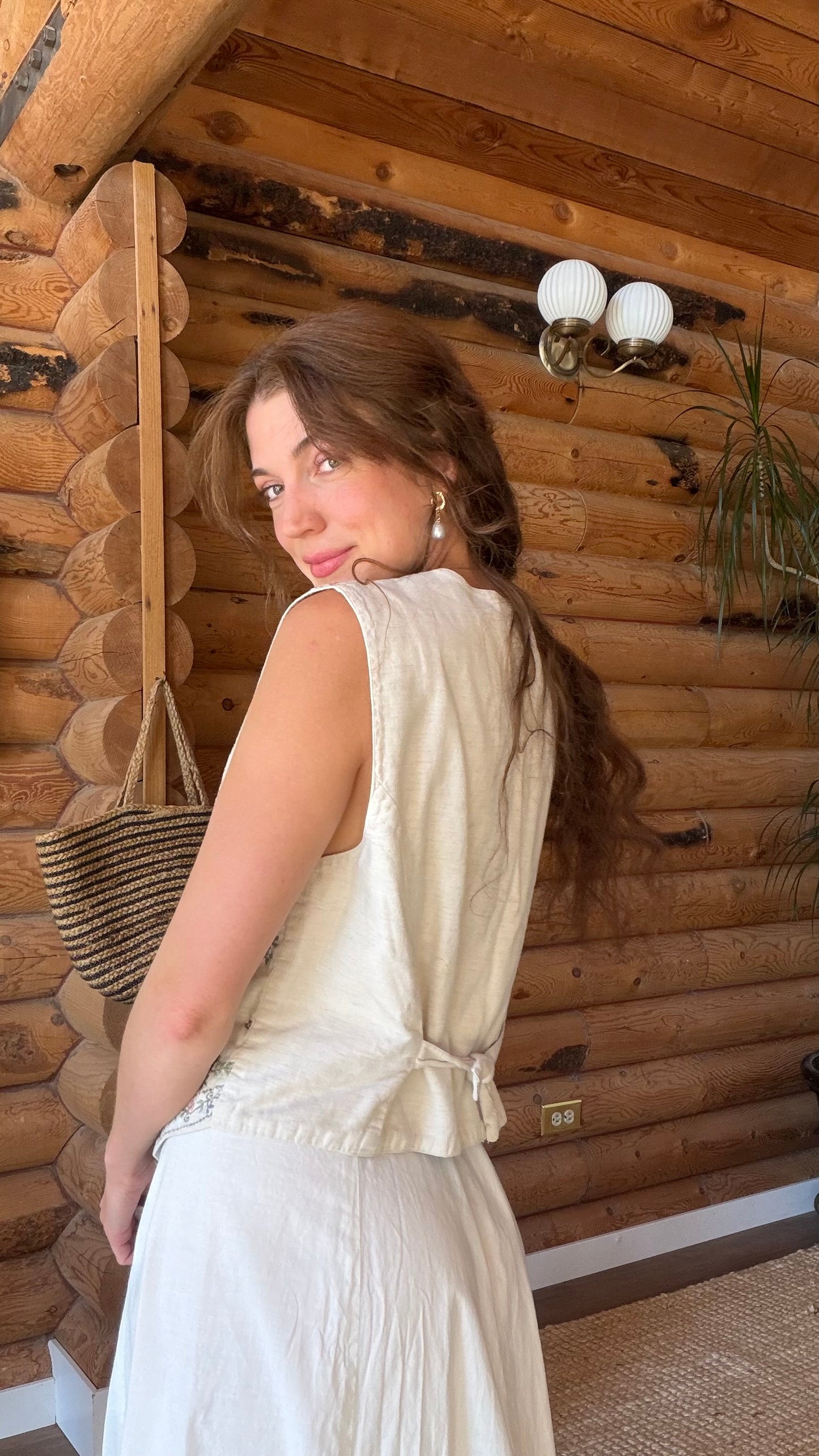 English Cottage Embroidered Linen Vest