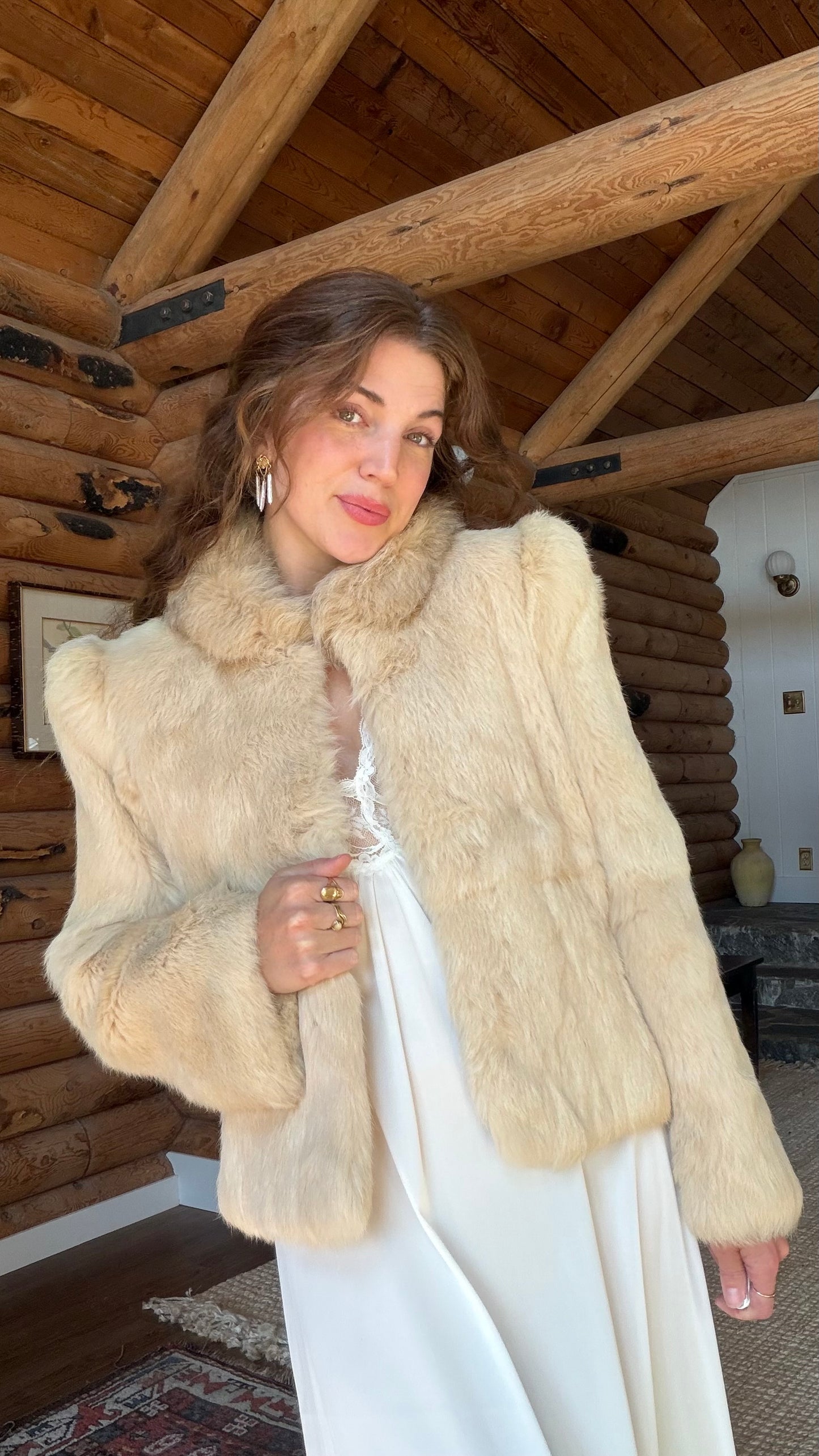 Cream Rabbit Fur Bridal Jacket