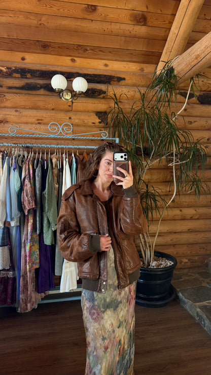 Iconic Brown Leather Bomber Jacket