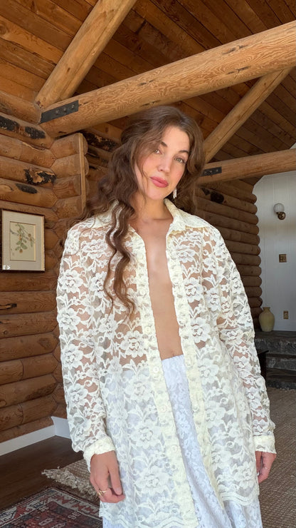 Sheer Cream Lace Button Up