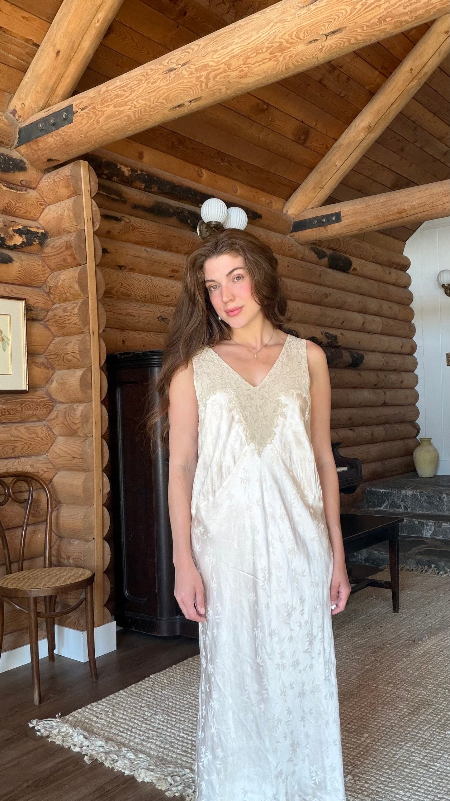 Rare Blush Silk Jacquard Heirloom Gown