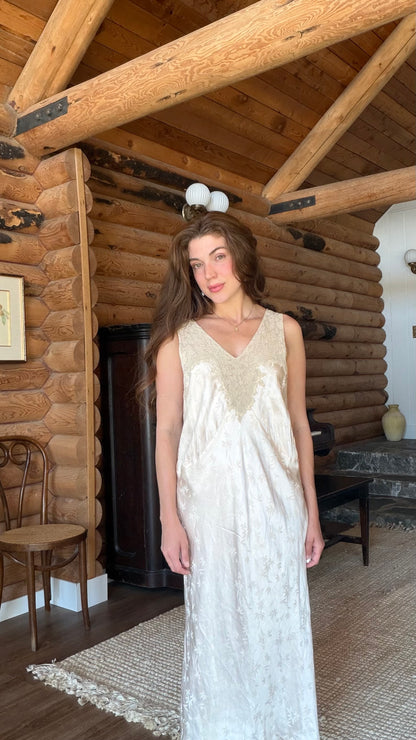 Rare Blush Silk Jacquard Heirloom Gown