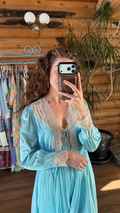 Aqua Blue Lace Robe And Slip Set