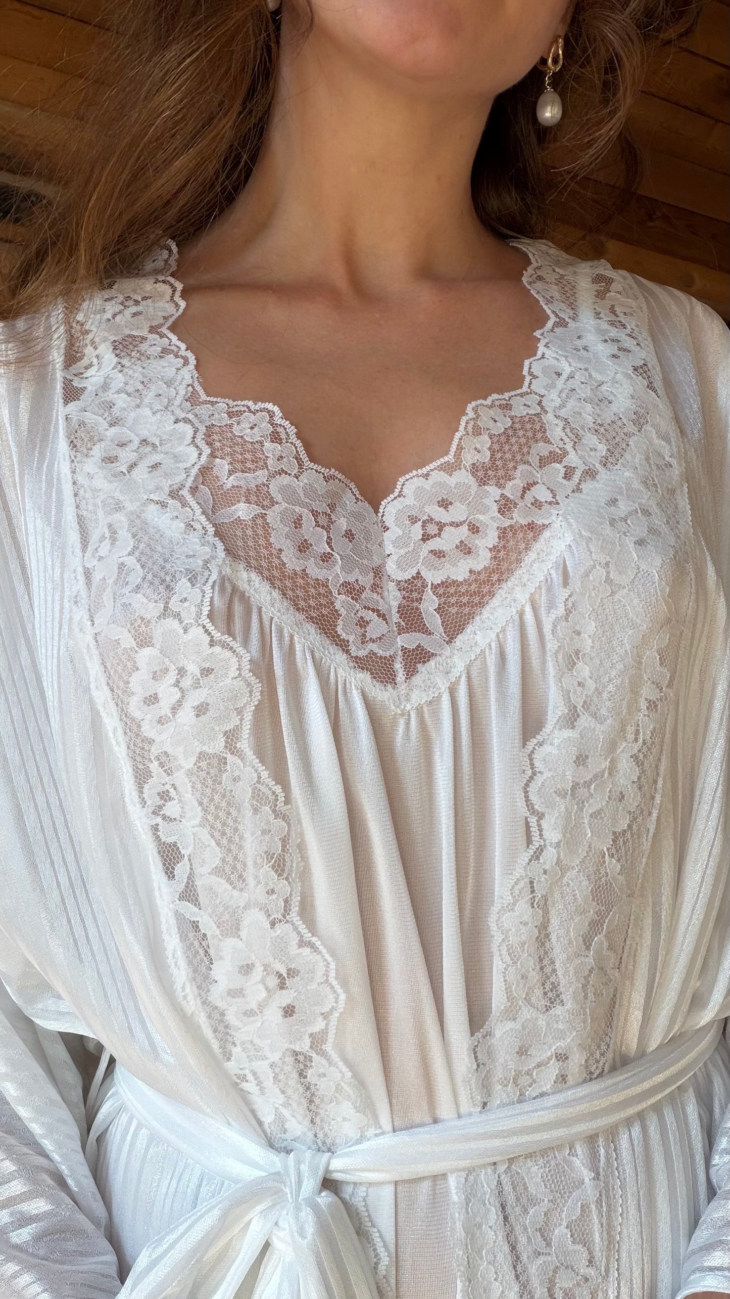 Deadstock White Lace Nightgown & Robe Set