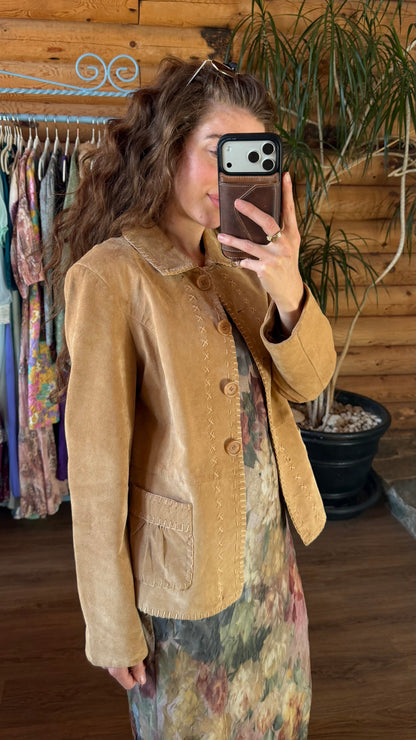 Camel Suede Whipstitch Jacket
