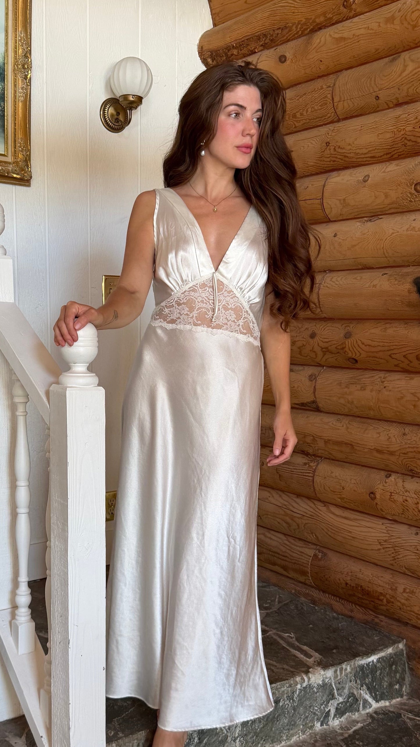 Ivory Bias Cut Lace Gown