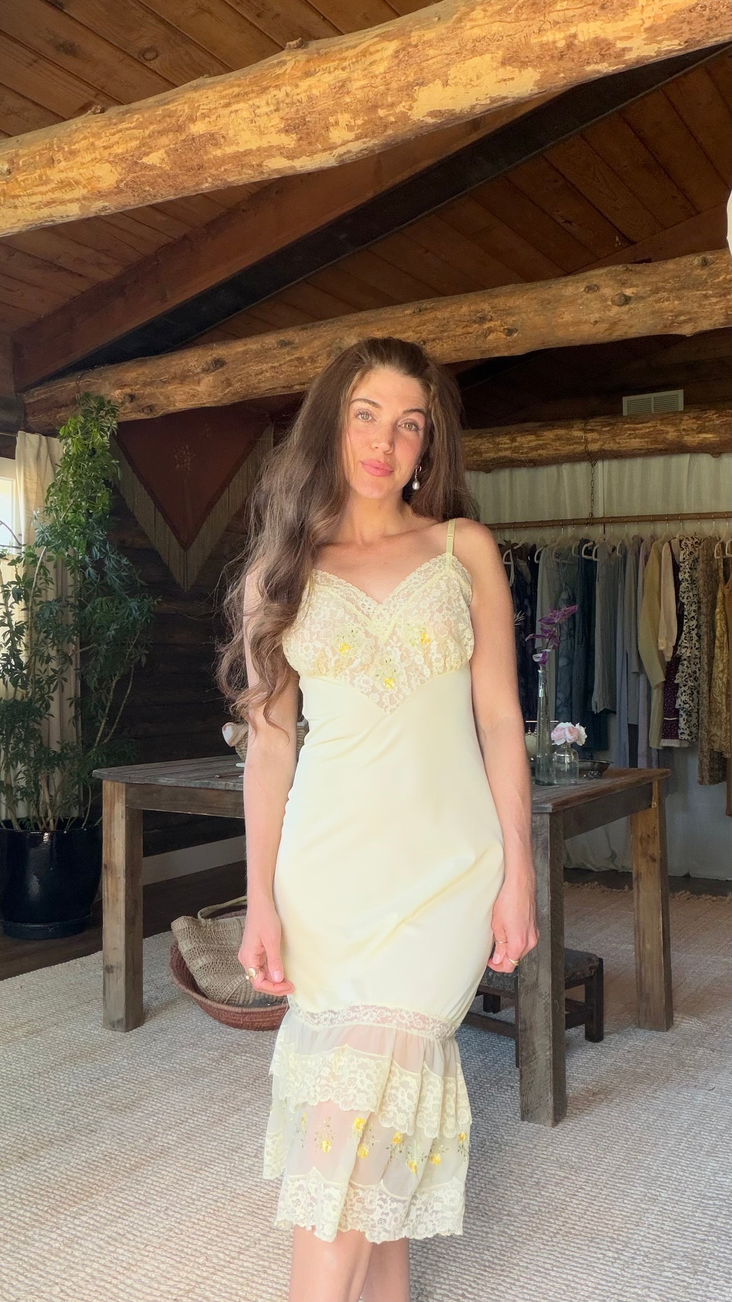 Butter Yellow Embroidered Lace Slip Dress