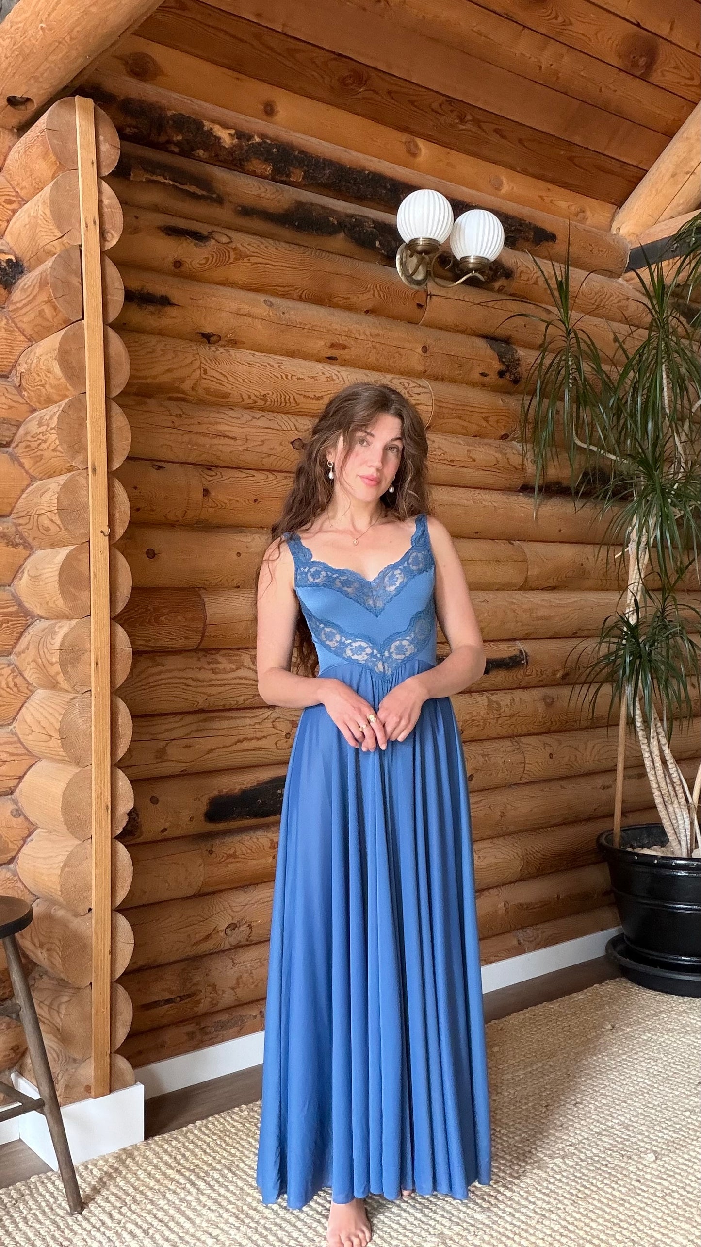 Rare Dusty Blue Full Sweep Olga Nightgown