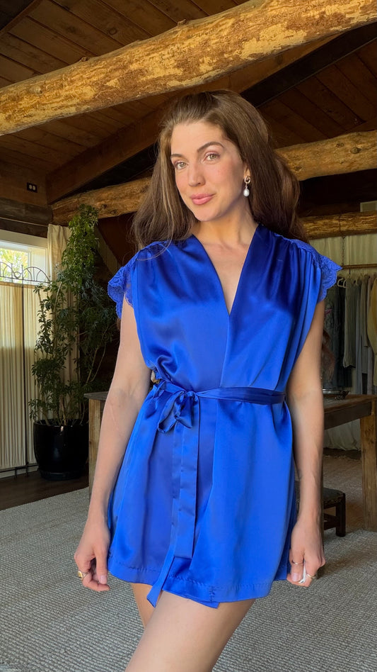Royal Blue Olga Satin Lace Robe