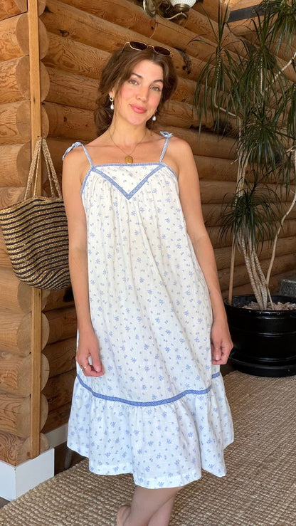 Blue Floral Cotton Prairie Sundress