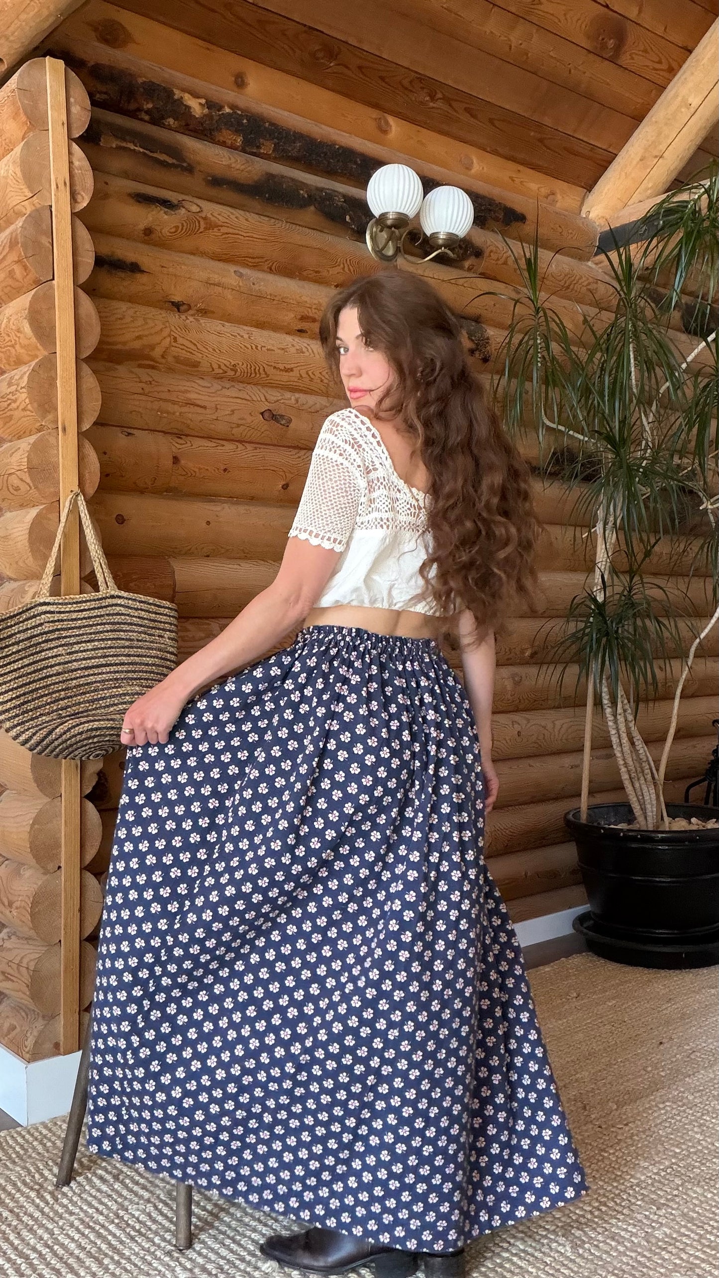 1970s Indigo Clover Prairie Skirt