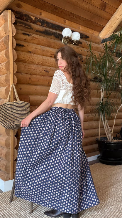 1970s Indigo Clover Prairie Skirt