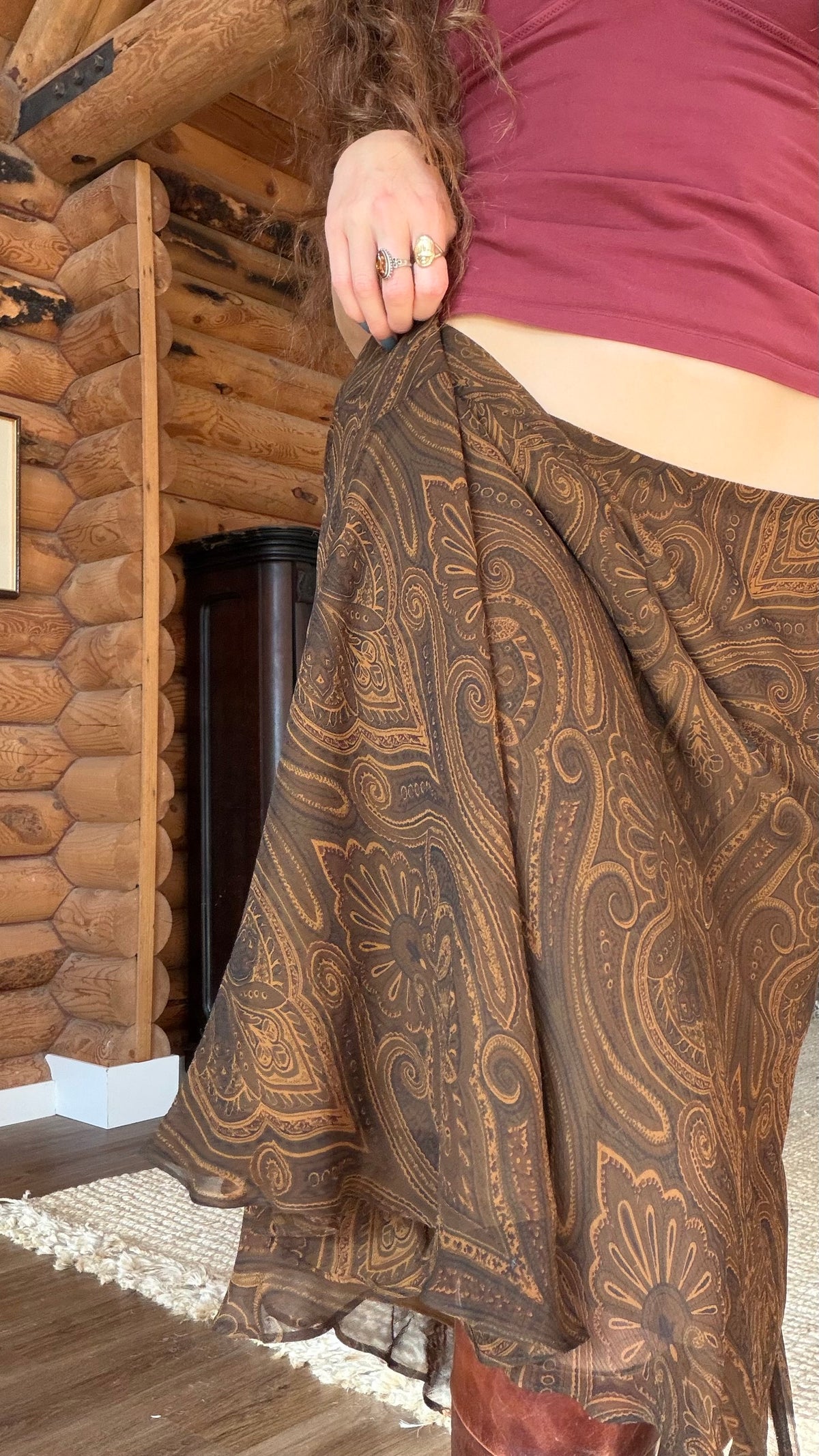 Ralph Lauren Silk Chocolate Paisley Skirt