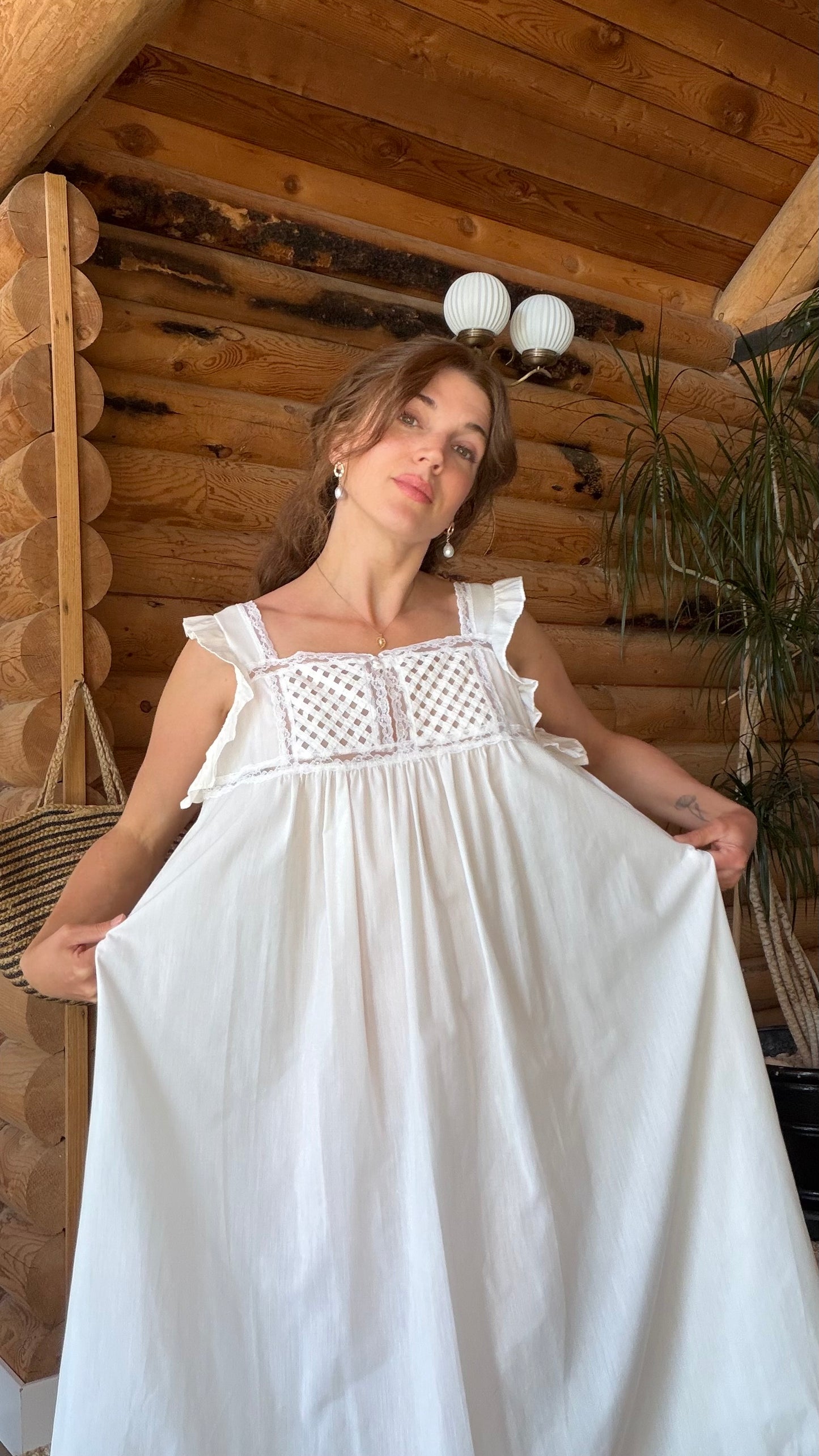 1970s Deadstock Lattice Garden Dress