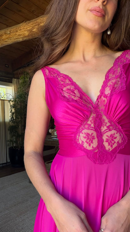 Rare Fuchsia Olga Lace Full Sweep Nightgown