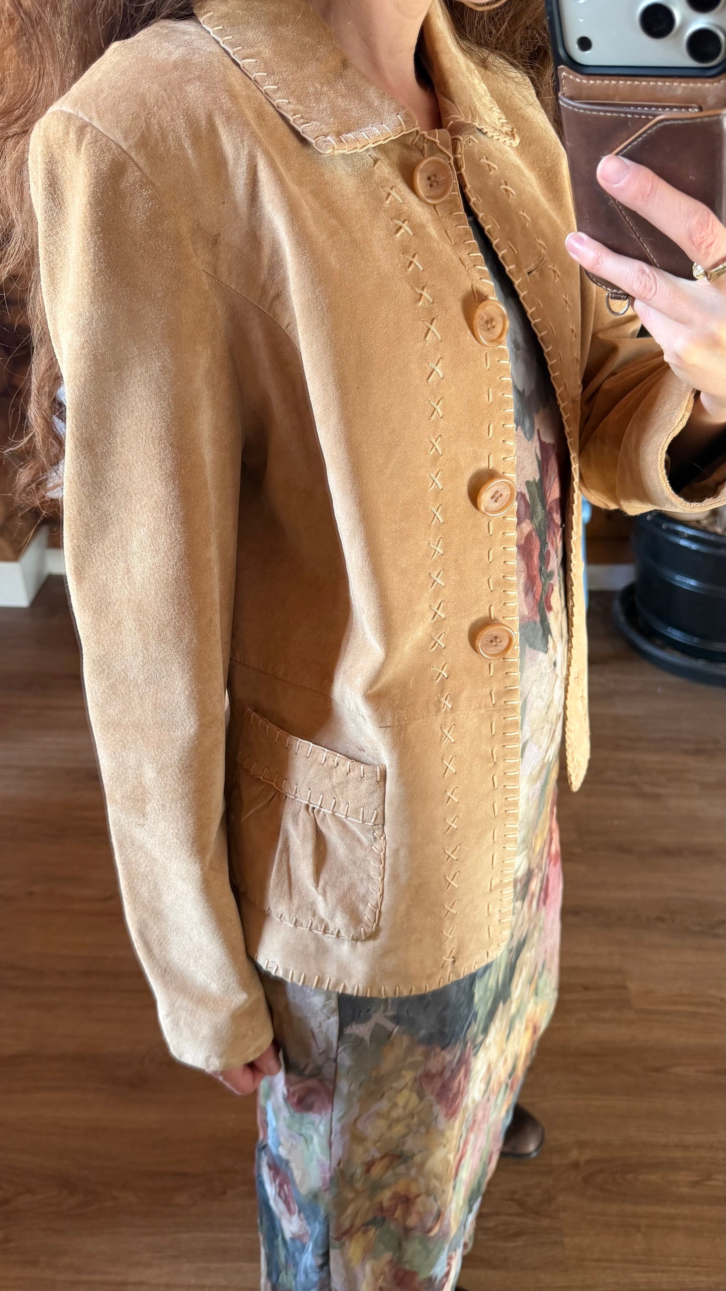 Camel Suede Whipstitch Jacket