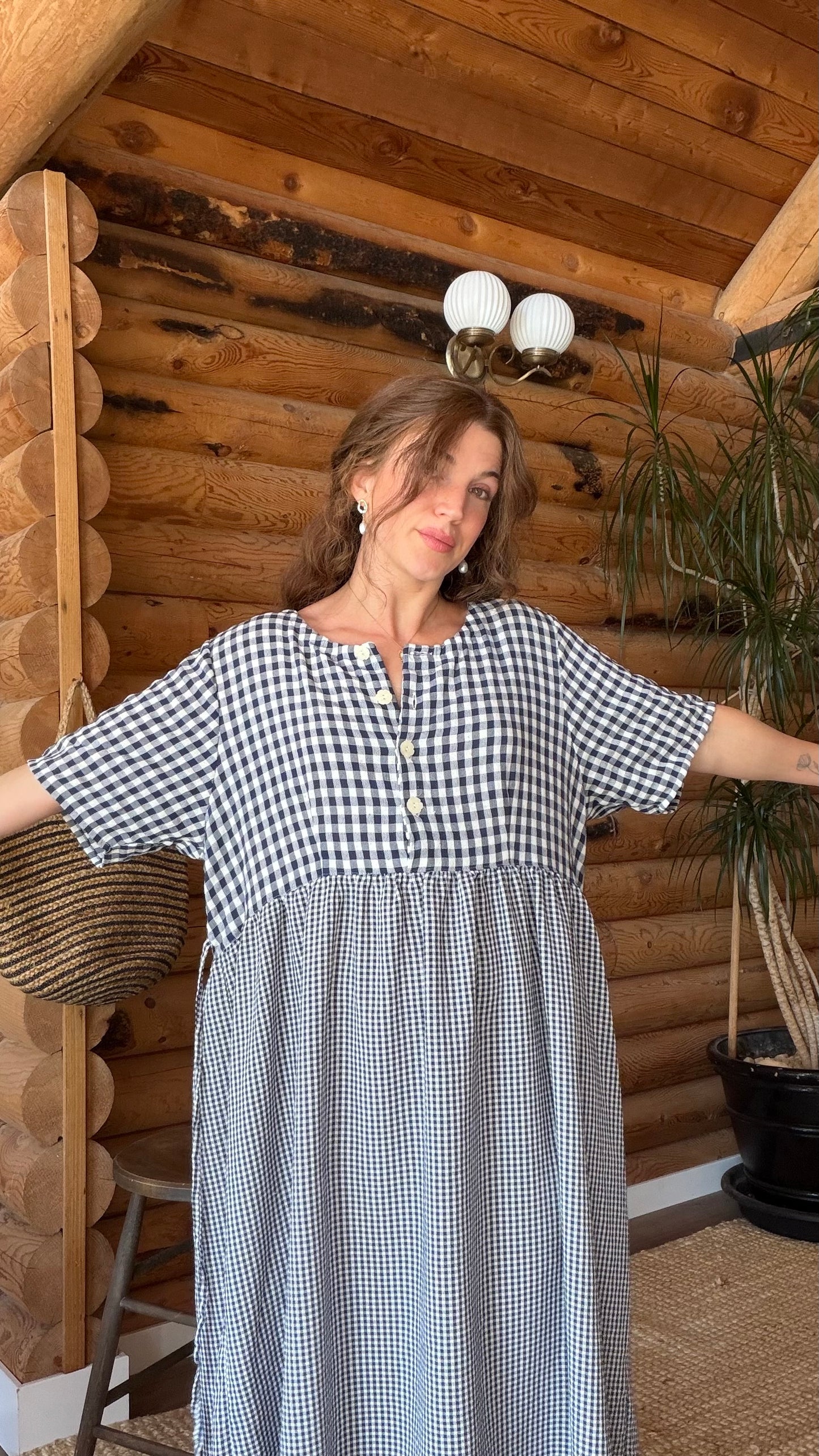 1970s Blue Gingham Cotton Prairie Dress