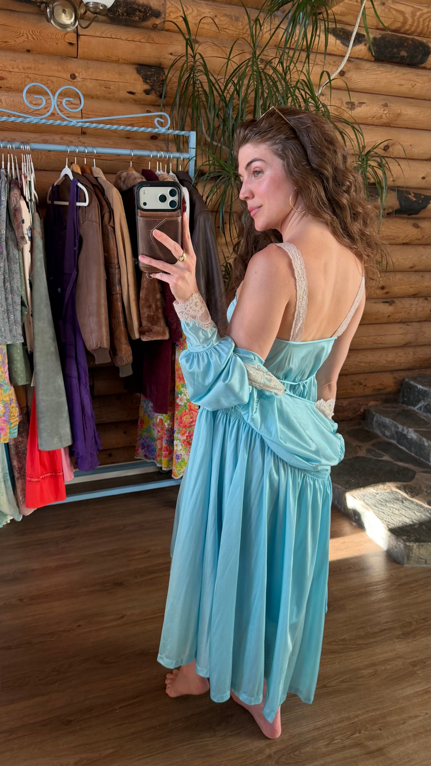 Aqua Blue Lace Robe And Slip Set
