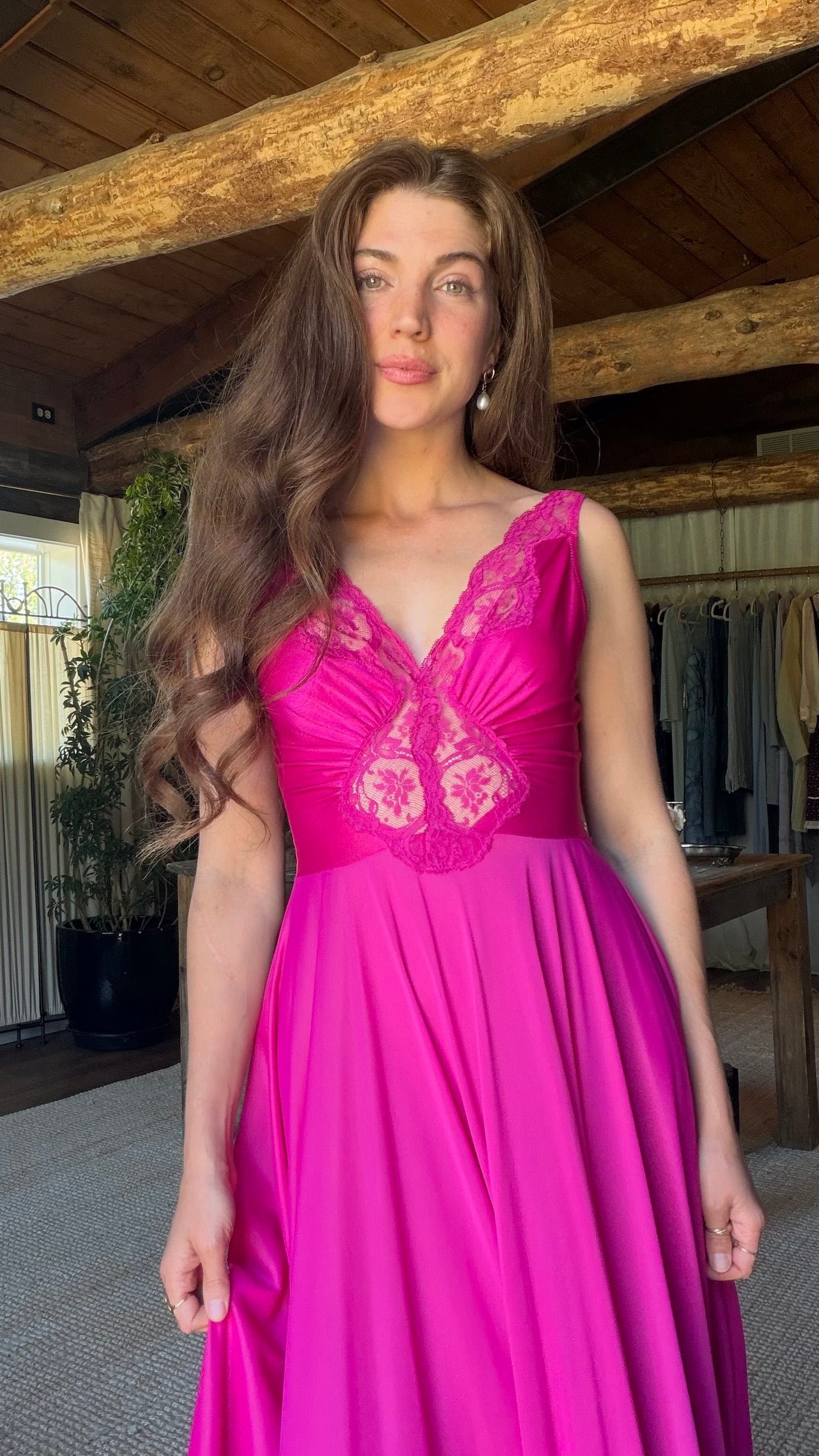 Rare Fuchsia Olga Lace Full Sweep Nightgown
