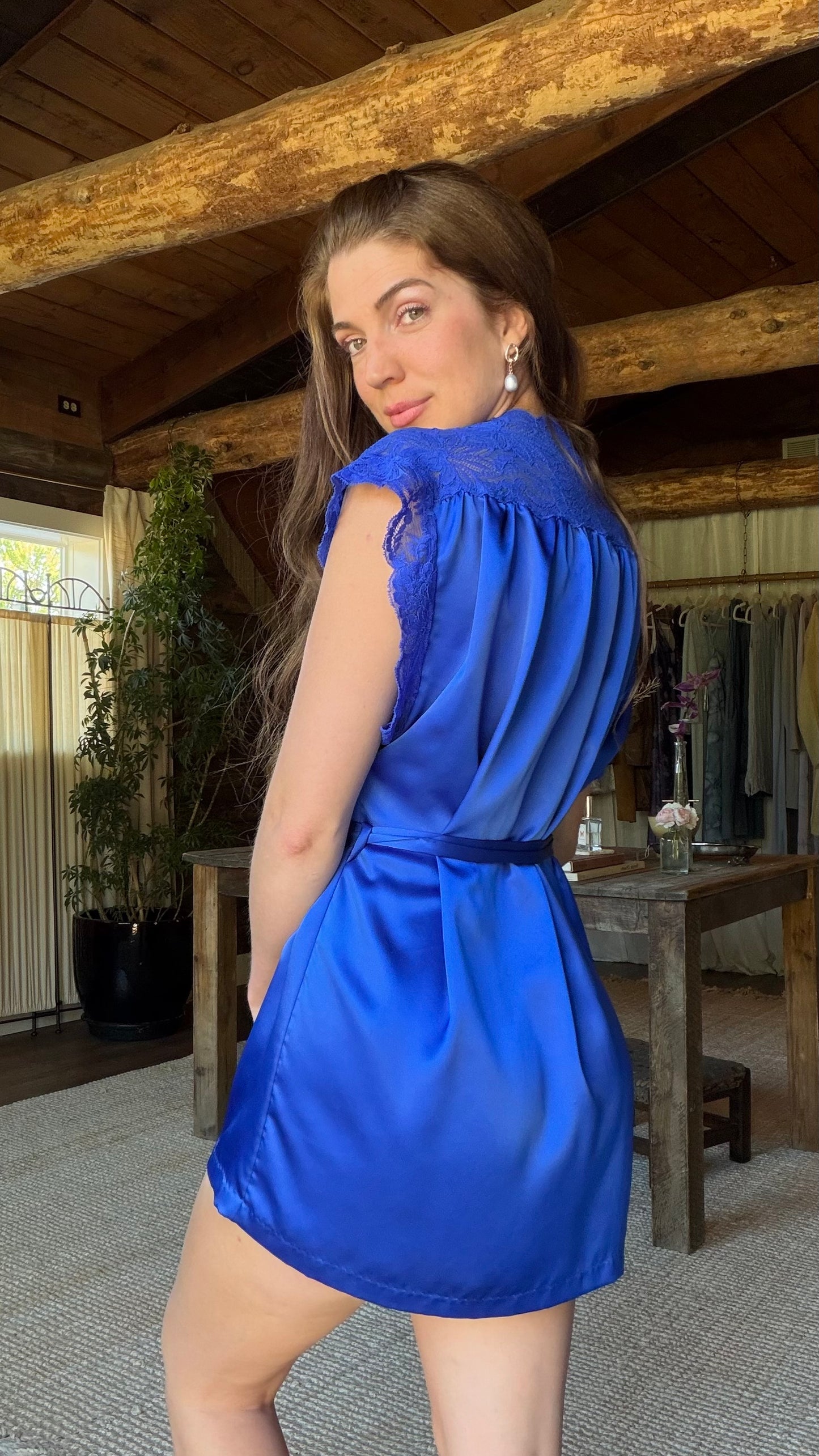 Royal Blue Olga Satin Lace Robe