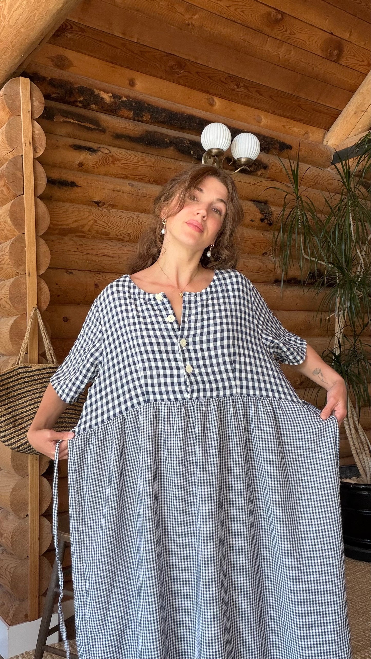 1970s Blue Gingham Cotton Prairie Dress
