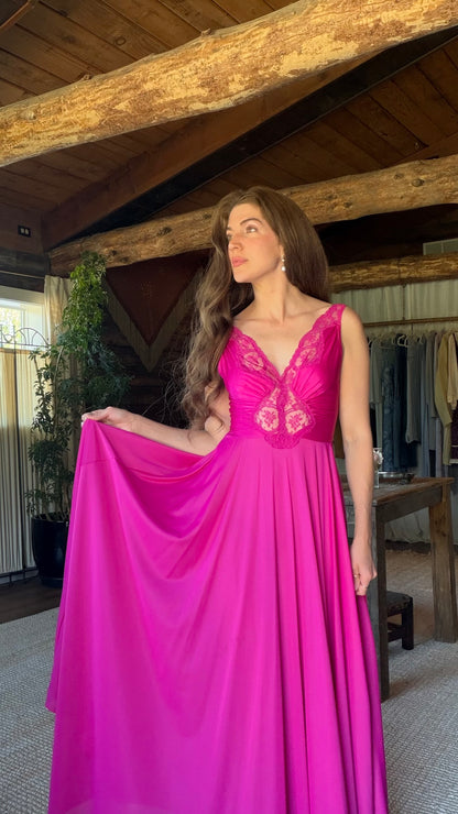 Rare Fuchsia Olga Lace Full Sweep Nightgown