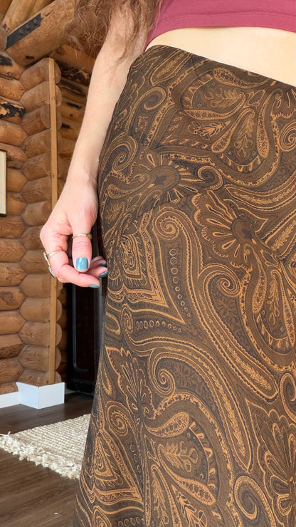 Ralph Lauren Silk Chocolate Paisley Skirt