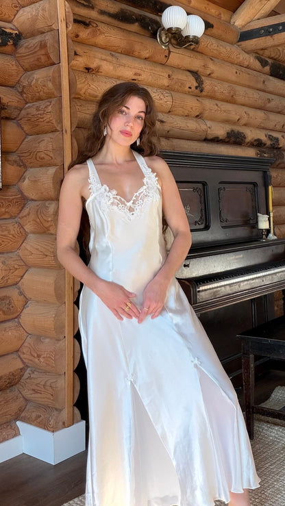 White Satin Chiffon Slip Dress