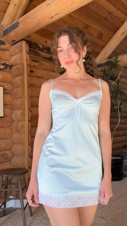 Powder Blue Lace Trim Mini Slip Dress