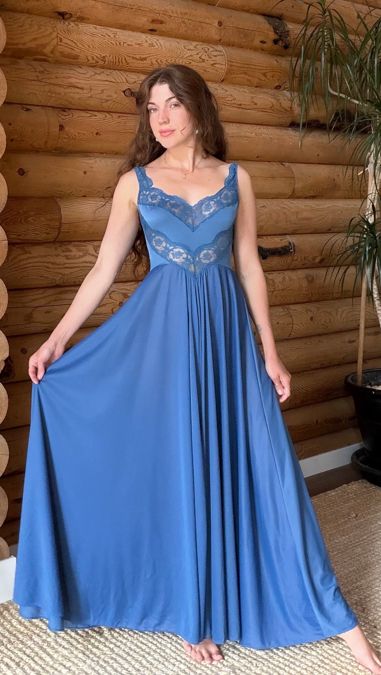 Rare Dusty Blue Full Sweep Olga Nightgown
