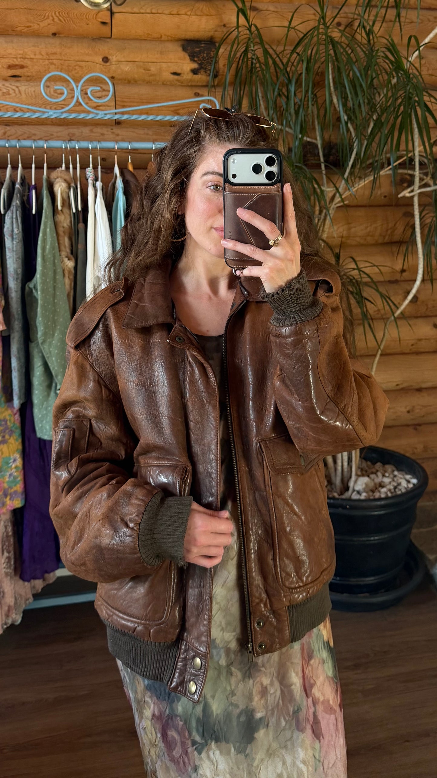 Iconic Brown Leather Bomber Jacket
