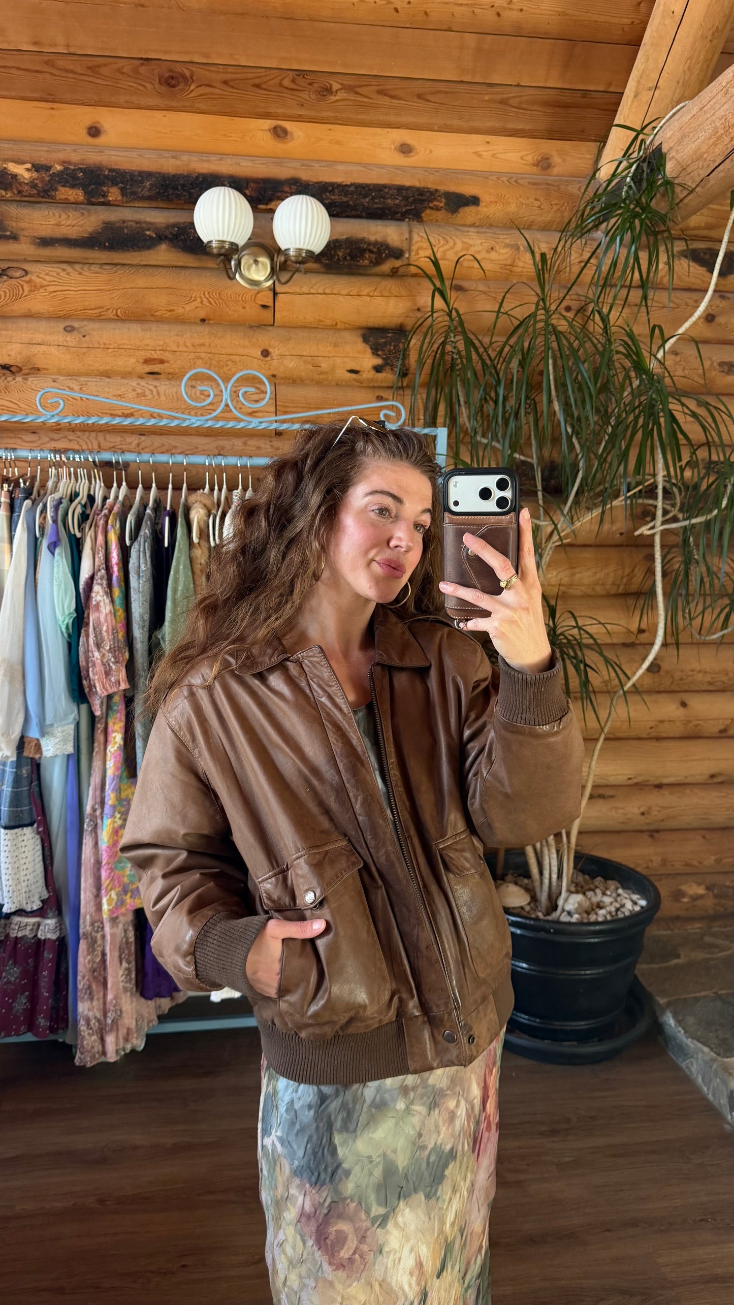 Buttery Chocolate Leather Bomber Jacket
