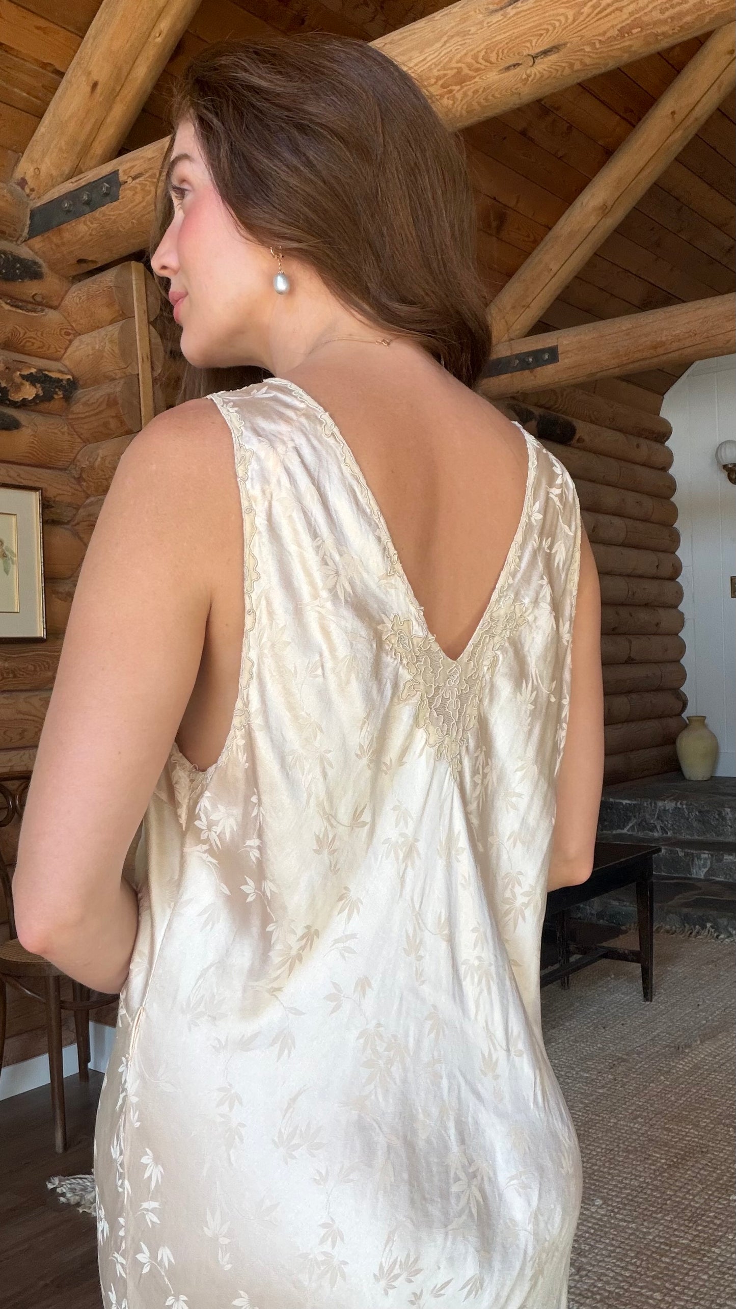 Rare Blush Silk Jacquard Heirloom Gown