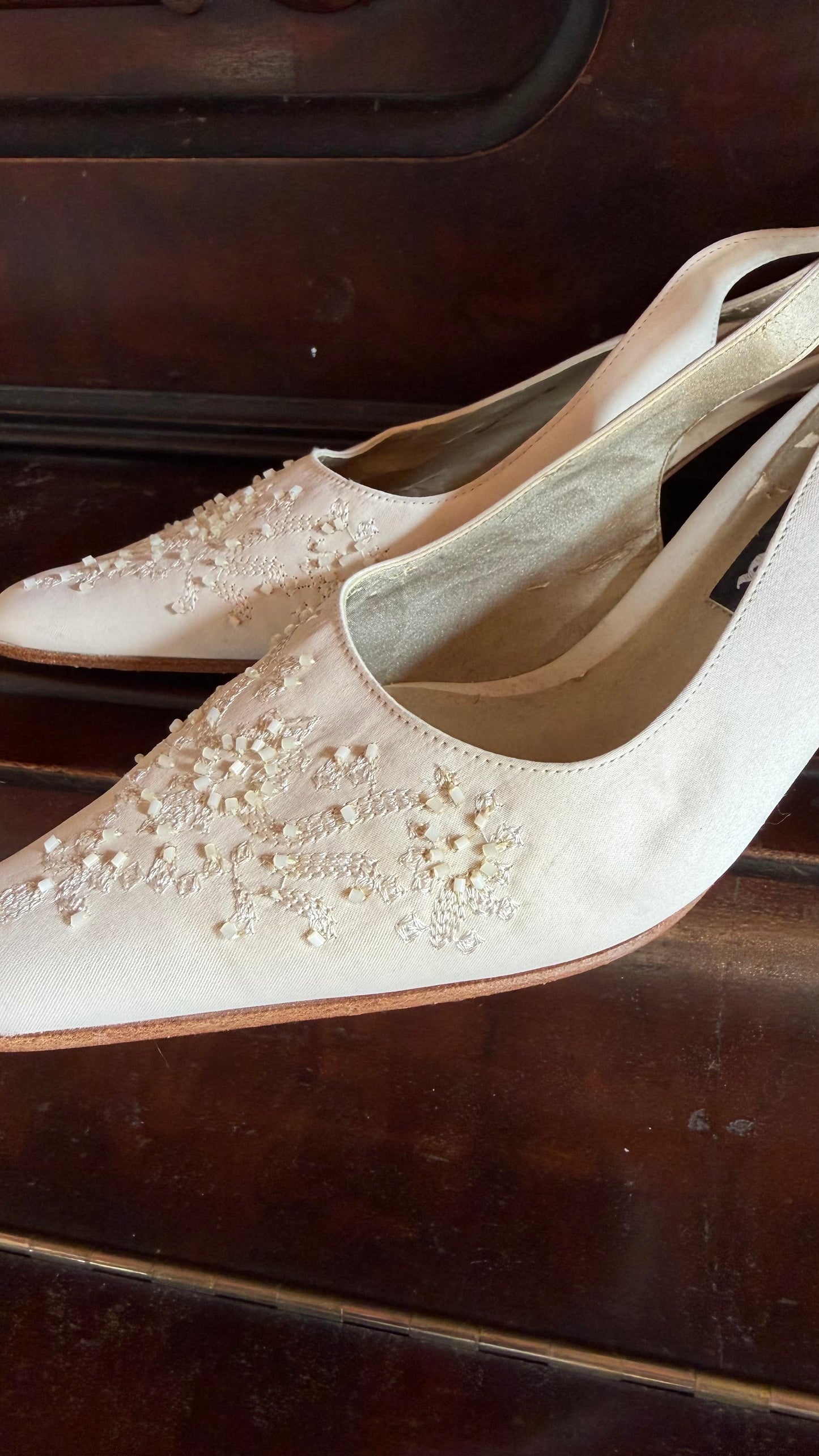 Ivory Embroidered Kitten Heels