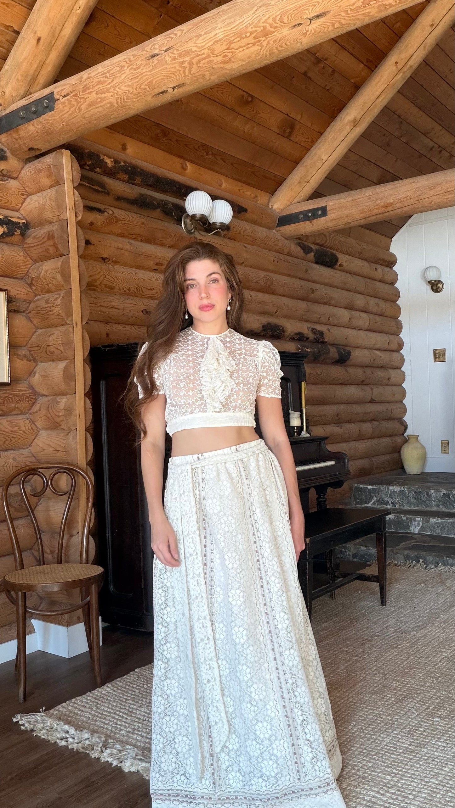 Lace Ribbon Inlay Maxi Skirt