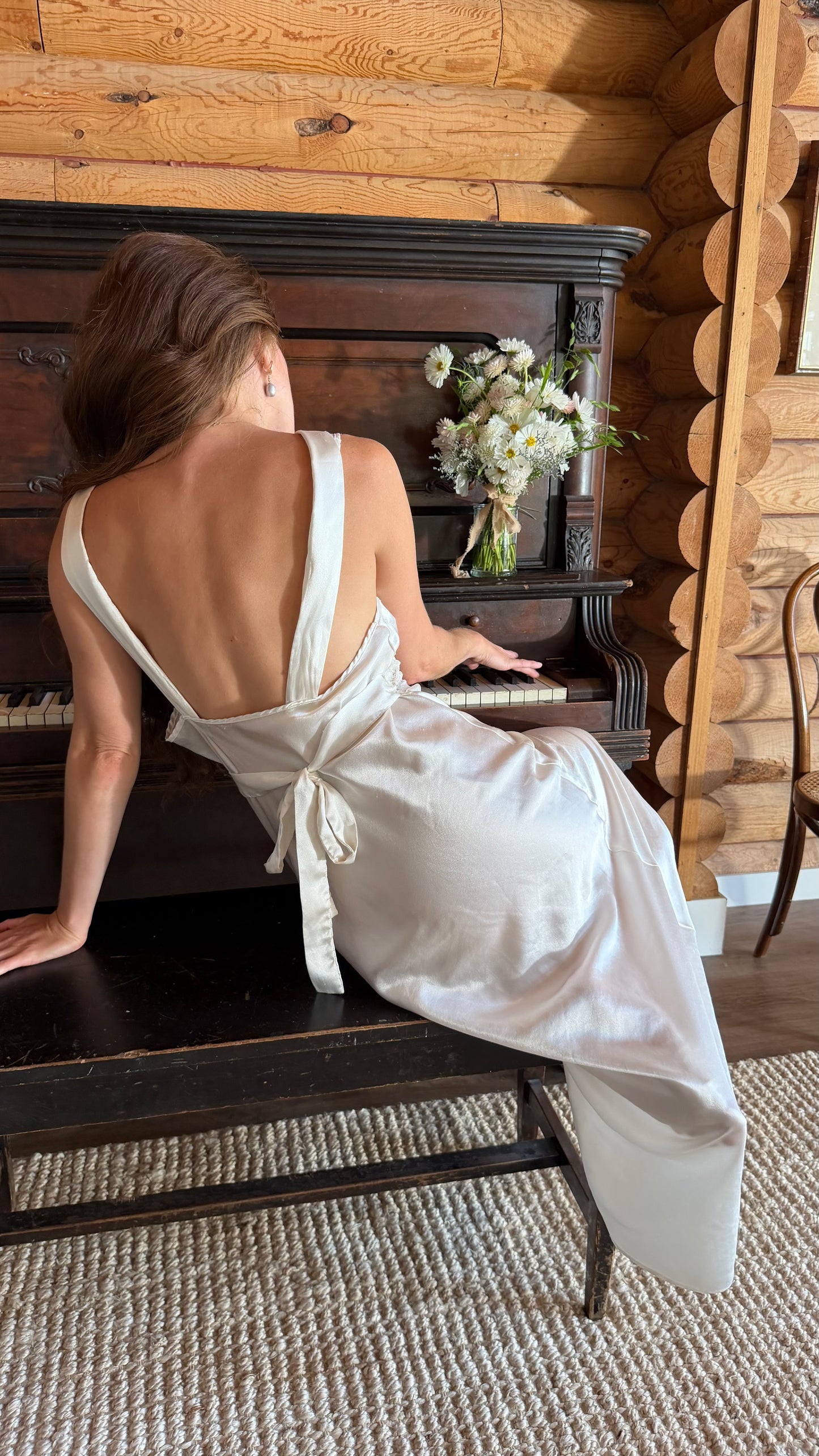 Ivory Bias Cut Lace Gown