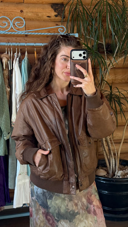 Buttery Chocolate Leather Bomber Jacket