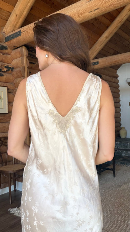 Rare Blush Silk Jacquard Heirloom Gown