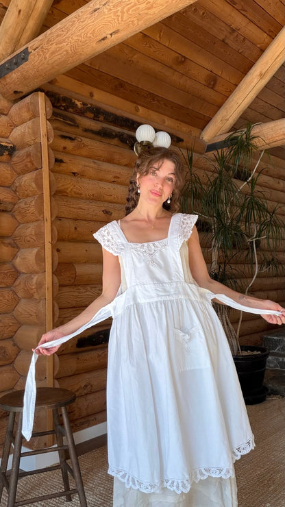 Antique Crochet Lace Pinafore Apron