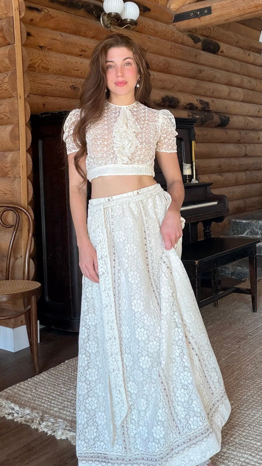 Lace Ribbon Inlay Maxi Skirt