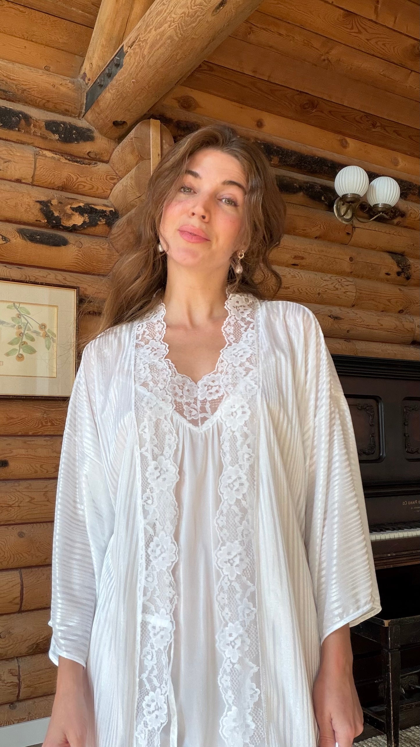 Deadstock White Lace Nightgown & Robe Set
