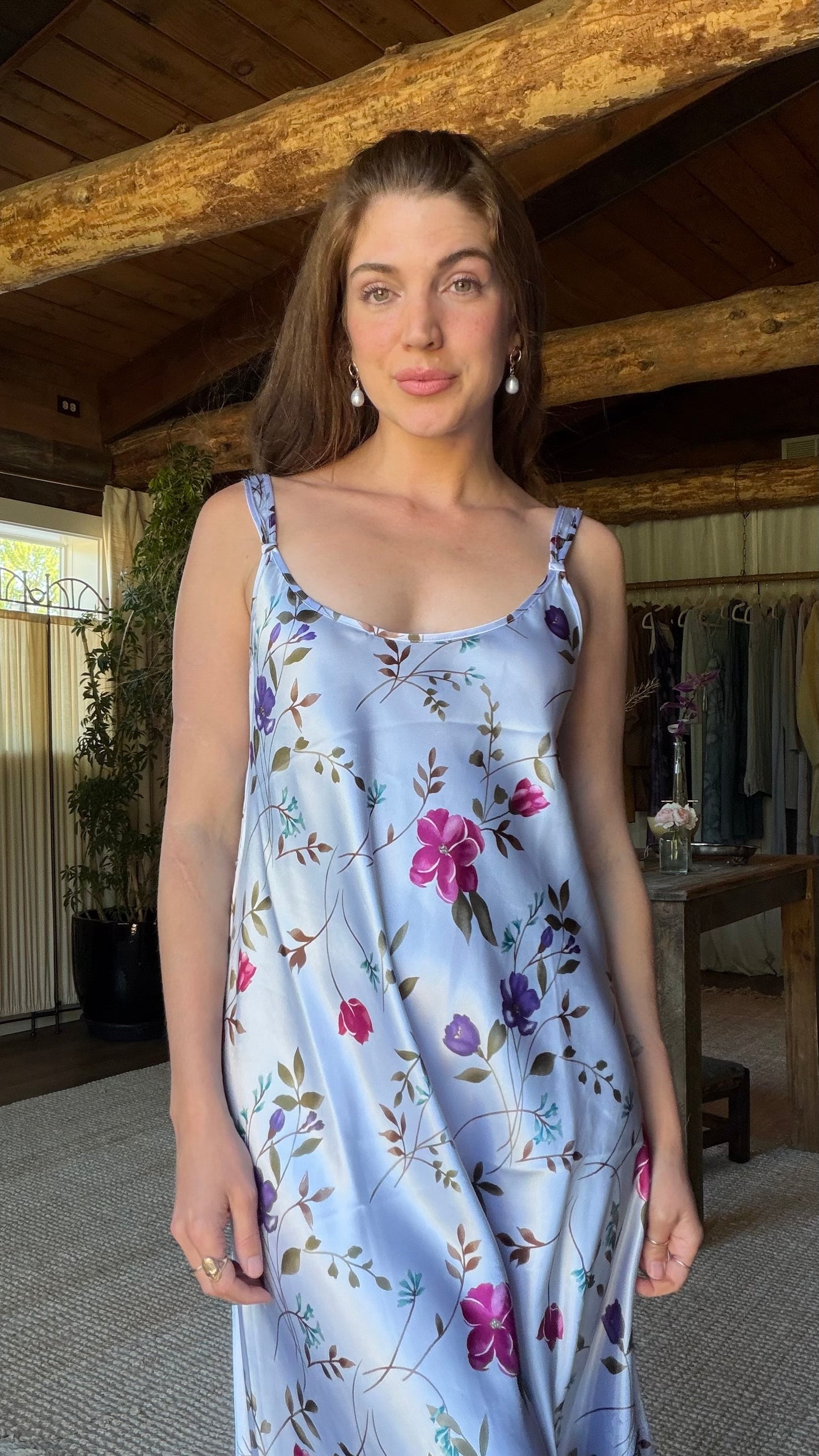 Oscar de la Renta Lavender Floral Satin Peignoir Set