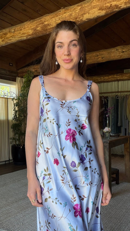 Oscar de la Renta Lavender Floral Satin Peignoir Set