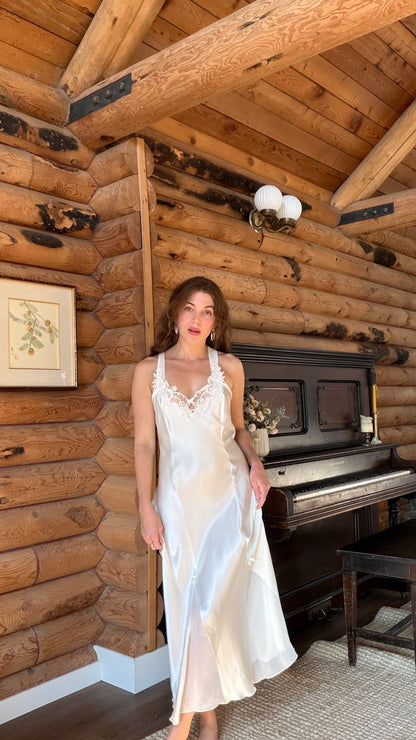 White Satin Chiffon Slip Dress