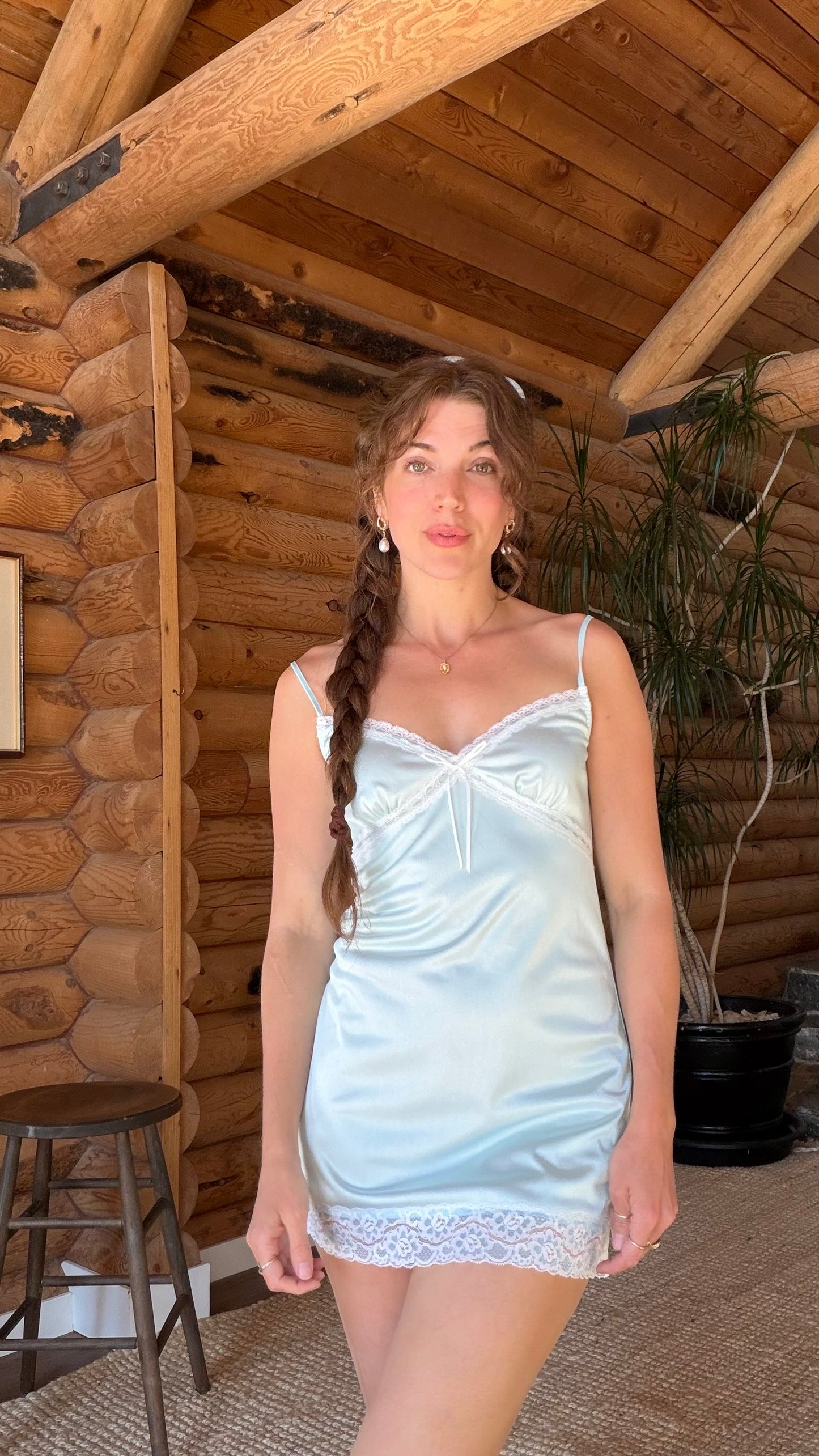 Powder Blue Lace Trim Mini Slip Dress