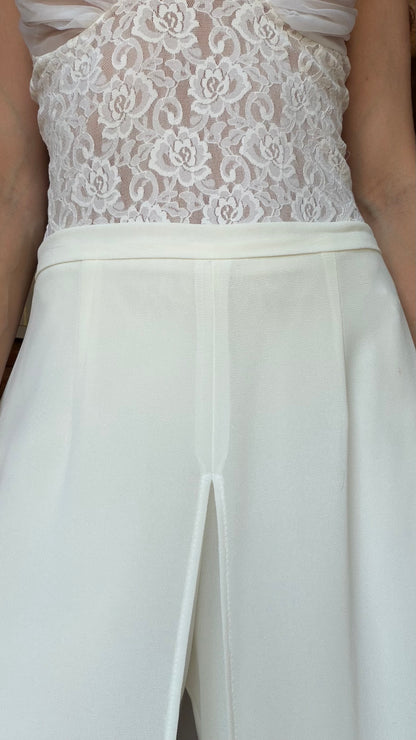 Ivory Layered Wide Leg Trousers