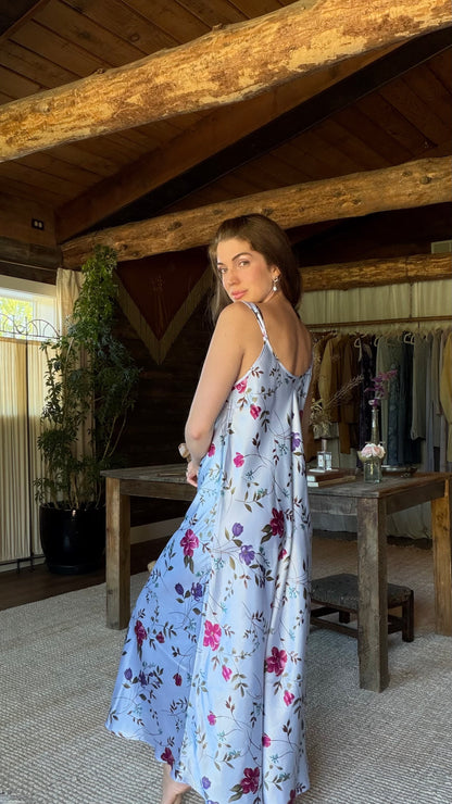 Oscar de la Renta Lavender Floral Satin Peignoir Set